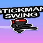 Image of a fearless stickman soaring through the air, defying gravity in Stickman Swing Flat game.
