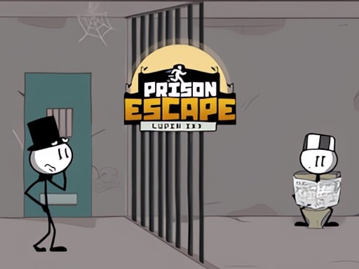 Image of a cunning stickman contemplating his escape while a distracted guard engrossed in a newspaper remains oblivious to the unfolding plan in Prison Escape: Stickman Story game.