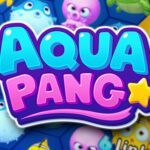 Image of "AQUA PANG" game logo immersed in a refreshing aquatic background, exuding a cool and captivating vibe.