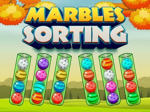 Image of vibrant fun: four glass tubes cradling a kaleidoscope of colored marble balls in the Marbles Sorting game.