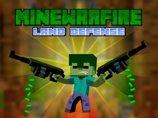 Image of the game character exuding power, gripping two machine guns simultaneously, ready to take on the zombie invasion in MineWarFire Land Defense.