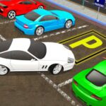 Image of a sleek white car expertly parked amidst a bustling lineup of vehicles, showcasing the finesse of Real Car Parking game.