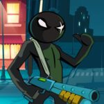 Image of a slick stickman armed and ready for pixelated action in StickMan Team Force game.