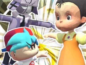 Image of FNF: Red Light, Green Light mashup with iconic Squid Games and beloved FNF characters.