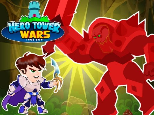 Image of a valiant knight hero poised for battle, defending against a menacing foe in Hero Tower Wars Online.