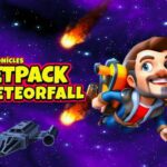 Image of intrepid Jetpack adventurer soaring through space, skillfully dodging a meteor shower.