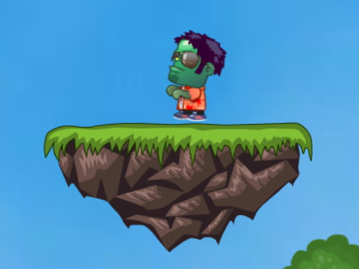 Image of a spirited character on a quest, reaching for a brain from a levitating platform in Zombie And Brain game.