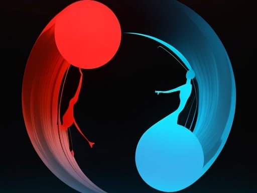 Image of a dynamic clash between the red and blue entities in Dual Game.