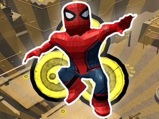 Image of Spidy mid-leap in the vibrant Roblox environment, with a trail of gleaming coins trailing behind.