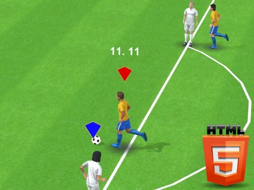 Image of dynamic soccer players on the field in the heat of play, capturing the intense spirit of Soccer Championship 2023 HTML5 game.