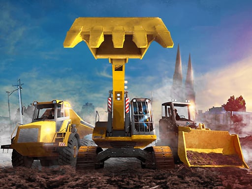 Image of vibrant yellow excavators ready for construction mayhem in the exciting world of Excavator Simulator 3D game online.