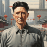 Image of a dystopian cover with a Chinese version of George Orwell's 1984 book