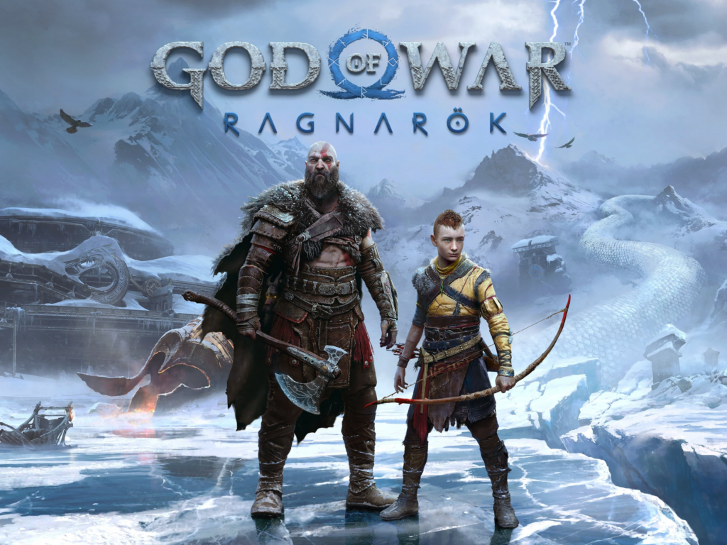 God of War Ragnarök poster featuring Kratos and Atreus.