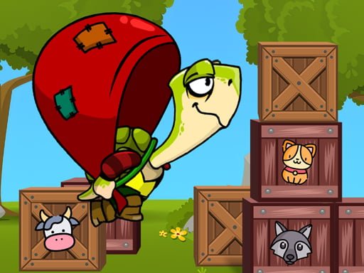 Image of an adventurous turtle, geared up for a whimsical journey in Turtle Hero Animal Rescue.