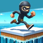 Image of a nimble thief sprinting across a vibrant platform in the thrilling Coin Thief 3D Race game.