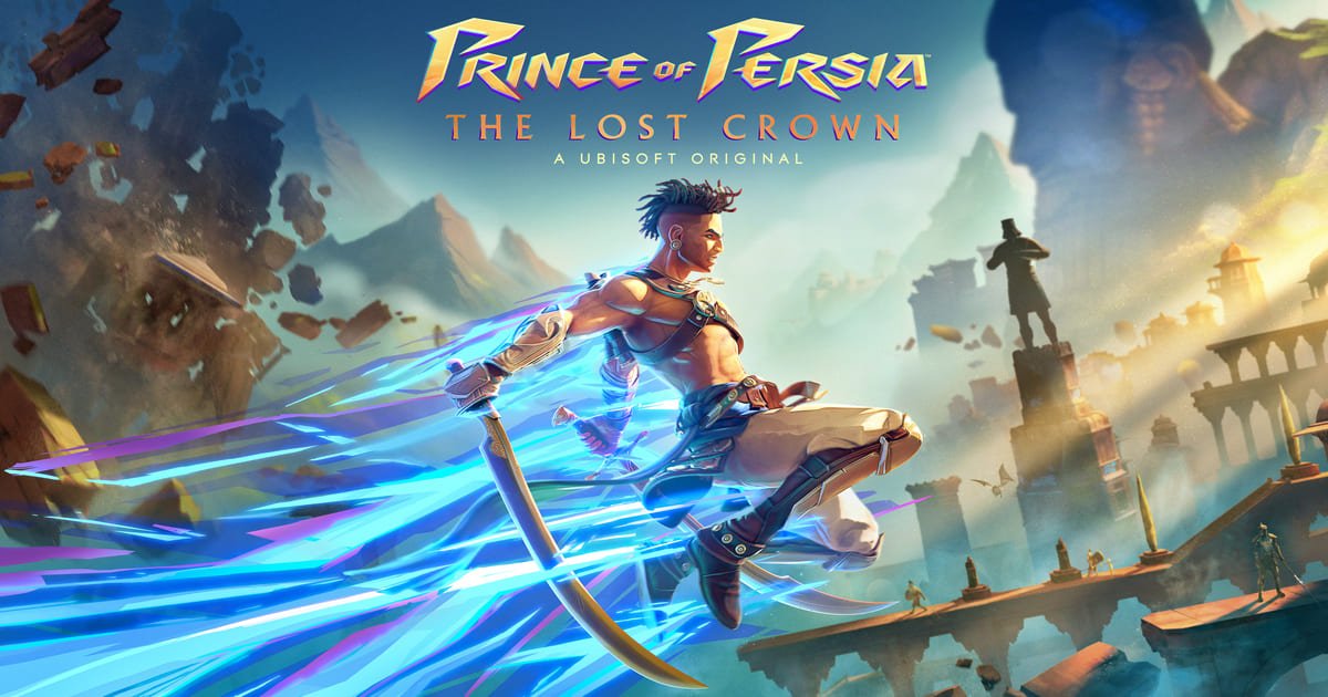 Image of Prince of Persia: The Lost Crown game cover, featuring a stylized illustration of the titular character, Sargon, wielding his sword and standing amidst a backdrop of lush Persian landscapes. The artwork captures the essence of the game's blend of action-adventure and time-bending mechanics, while also hinting at the rich mythology and ancient secrets that await players within the world of Mount Qaf.