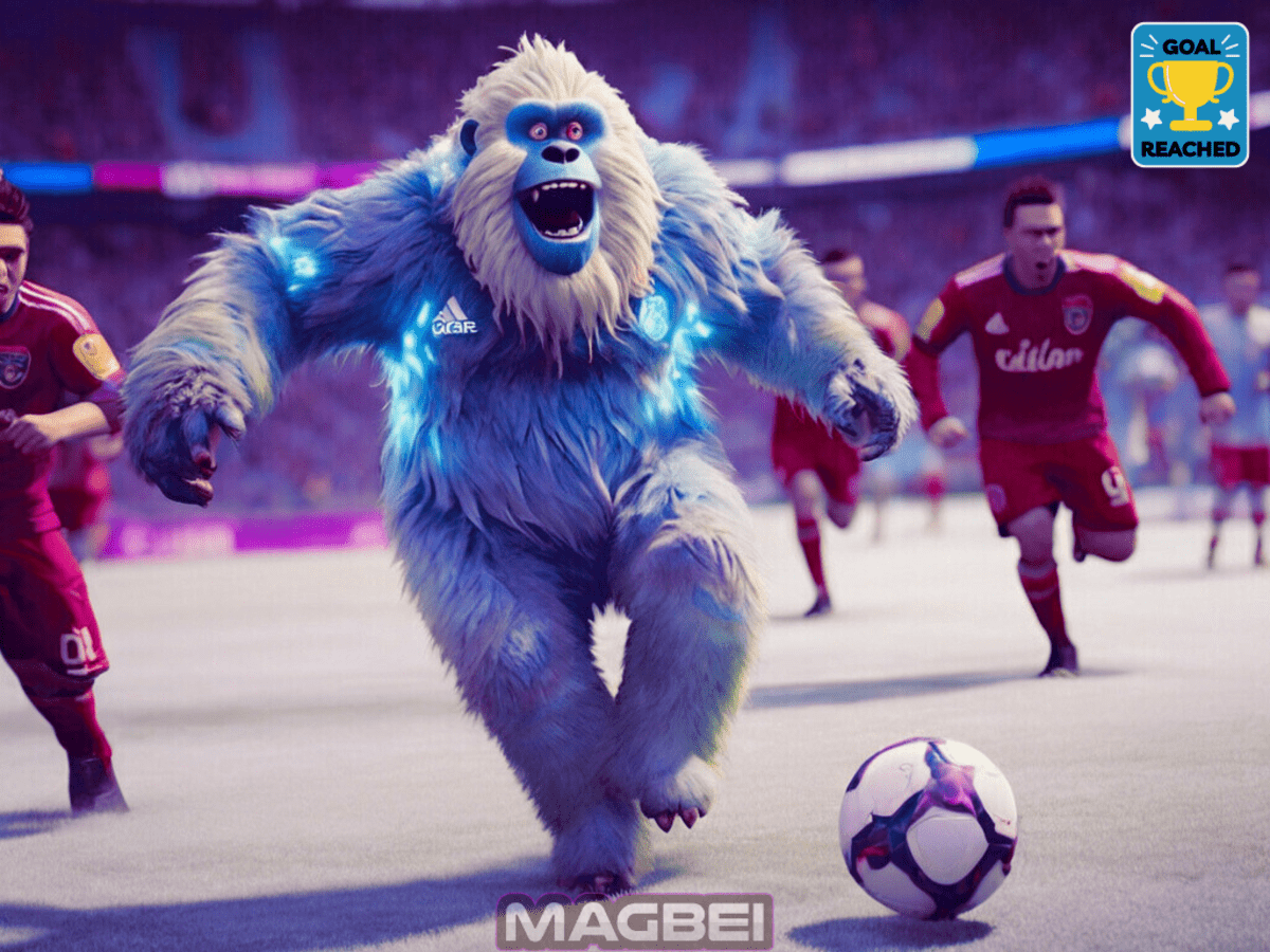 Image of a riotously colorful and dazzling soccer game online where chaos ensues as a comical flurry Yeti takes on an entire human team. Laughter-inducing moments unfold as the Yeti, with its quirky antics, challenges the norms of the soccer field, creating a whimsical spectacle that blends humor and sporting action. The vibrant hues illuminate the pixelated pitch, capturing the essence of a playful showdown between the mythical Yeti and a determined human squad. This alternative universe of soccer games promises an uproarious experience, merging the thrill of the game with the unexpected hilarity of a Yeti facing off against a team of valiant players.
