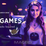 Image of a gamer girl with a determined expression, hands poised on her controller, ready to tackle the hottest games of March 2024. Her gaming setup glows with vibrant colors.