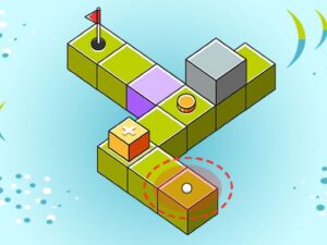 Image of a Golf Tour level filled with obstacles, including magical blocks and a determined golfer.