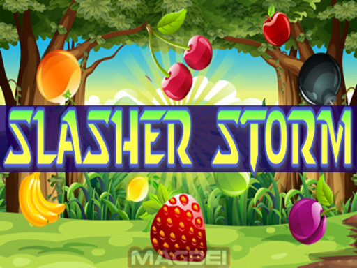 Image of colorful fruits flying through the air, ready for slicing in the game Slasher Storm.