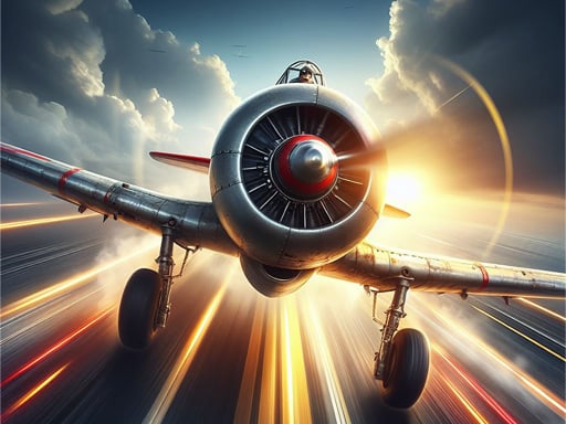 Image of a classic World War II fighter plane soaring through a vibrant sky, ready to dominate the skies in Amazing Airplane Racer online.