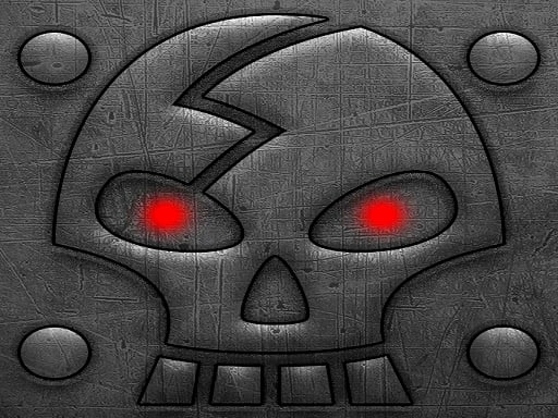 Image of a menacing skull with glowing red eyes.