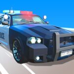 Image of a sleek police car, lights flashing, speeding down a city street in hot pursuit. Get ready to join the chase in Police Car Line Driving online!