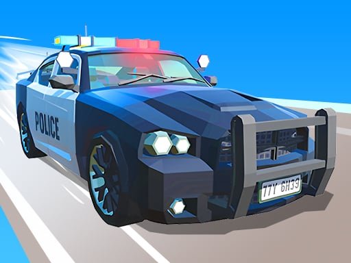 Image of a sleek police car, lights flashing, speeding down a city street in hot pursuit. Get ready to join the chase in Police Car Line Driving online!