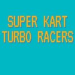 Image of the Super Kart Turbo Racers game logo: yellow title on a vibrant light blue background.