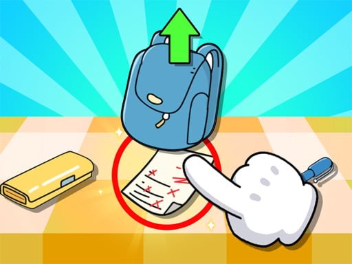 Image of a curious hand uncovering a hidden "Brain Find Can You Find It 2" puzzle beneath a school bag, hinting at the fun and challenging gameplay.