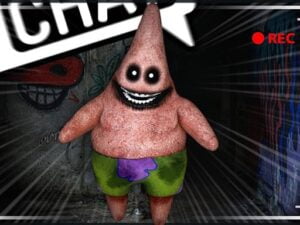 Image of a shadowy figure lurking in a dusty, cobweb-filled garage. Only its glowing red eyes pierce the darkness, hinting at the monstrous entity guarding the scattered toys.