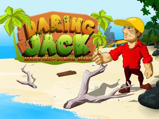 Image of a jungle island video game thumbnail featuring "Daring Jack," showcasing a lone adventurer amidst a lush, tropical landscape.