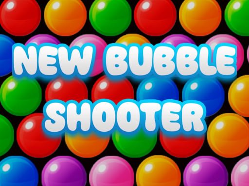 Image of the New Bubble Shooter game title on a colorful background of bubbles.