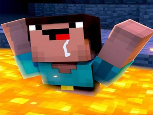 Image of a Noob Minecraft character with a surprised expression, standing in lava, from the game Noob Minecraft VS Skibidi Toilet.