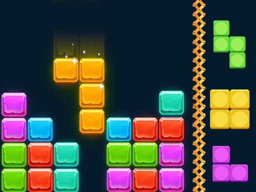 Image of a vibrant and colorful Block Puzzle Match game online screen, featuring multicolored blocks in various shapes being strategically placed to form horizontal and vertical lines for clearing. 🧩