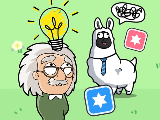 Image of a quirky cartoon character with a lightbulb above his head, symbolizing a bright idea, next to a smiling llama in a tie. Puzzle pieces with stars float around them on a bright green background, adding a playful touch.