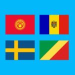 Image of four flags displayed in a grid: the flag of Kyrgyzstan, featuring a red background with a yellow sun and a circular pattern; the flag of Romania, featuring a blue background with a yellow emblem; the flag of Sweden, featuring a blue background with a yellow Nordic cross; and the flag of the Republic of the Congo, featuring a green, yellow, and red diagonal stripe.