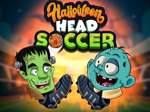 Image of two cartoon soccer players, Frankenstein and a zombie, facing off on a soccer field. The image features a Halloween-themed background and a soccer ball in the center. The two characters are wearing soccer uniforms and cleats, and they have exaggerated facial expressions. The Frankenstein character has a green face and a bolt in his neck, while the zombie character has a gray face and a vacant stare.