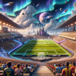 Image of a futuristic stadium with an interstellar backdrop and a vibrant, diverse crowd.
