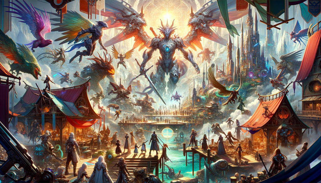 Tribe Nine Unveils Minato Chapter in New Gameplay Trailer Image of a vibrant fantasy scene featuring winged creatures and warriors in a bustling cityscape.