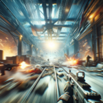 Image of an intense battle scene with soldiers and weapons in a futuristic, brightly lit corridor.