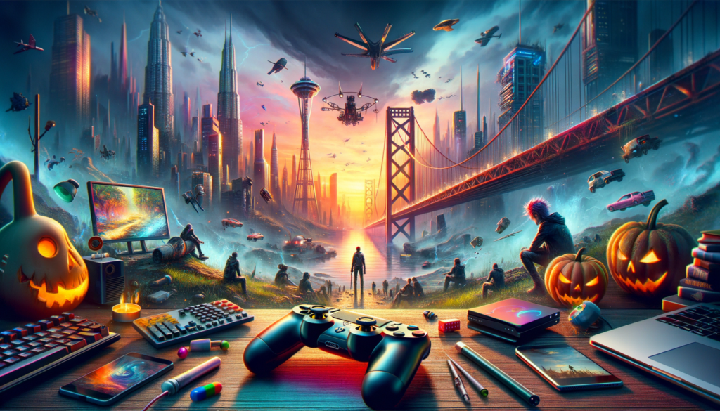 Capcom Unveils Stunning New Trailer and Details for Monster Hunter Wilds! Image of a surreal cityscape with floating vehicles, futuristic skyline, and a cluttered desk.