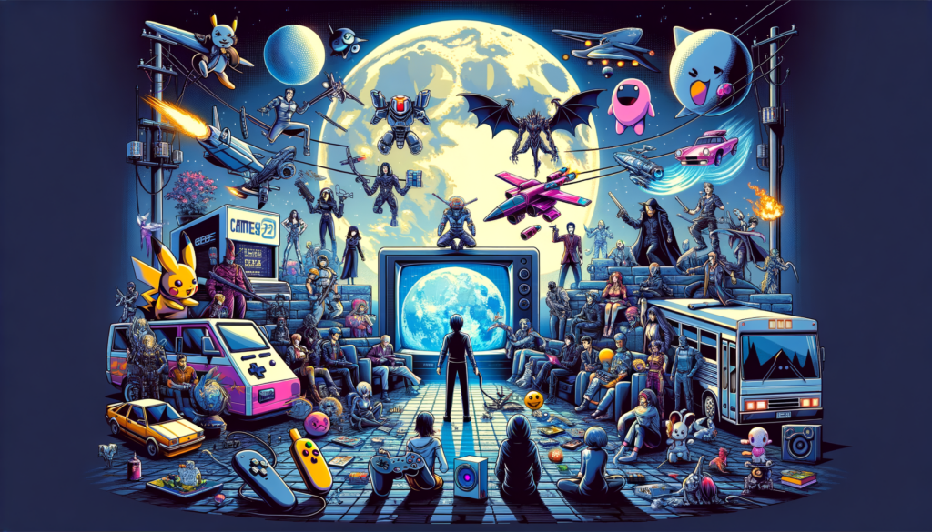 Image of a vibrant, retro-inspired collage featuring various gaming and sci-fi characters.