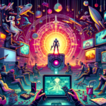 Image of a futuristic gamer lounge with vibrant screens, sci-fi elements, and players engrossed in gaming.