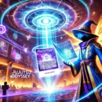 An anime-inspired, semi-realistic image showcasing the excitement of Jujutsu Odyssey codes in Roblox. A glowing, futuristic game code appears on a digital screen, surrounded by a magical aura. A Jujutsu-style warrior in a sorcerer’s cloak holds a mystical scroll, while the neon-lit gaming world unfolds in the background with players searching for codes.
