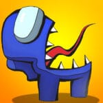 Image of a blue Among Us crewmate (or is it an imposter?) with a gaping maw revealing sharp teeth and a sneaky red tongue, ready to cause some hilarious chaos in Amongus.io Online.