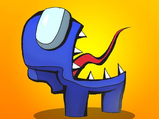 Image of a blue Among Us crewmate (or is it an imposter?) with a gaping maw revealing sharp teeth and a sneaky red tongue, ready to cause some hilarious chaos in Amongus.io Online.