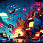 Image of a futuristic sci-fi landscape with spaceships, glowing screens, and a vibrant sunset.