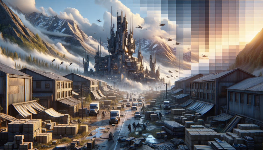 Rainbow Six Siege X Gets Stunning Visual Overhaul – Check Out the New Map Enhancements! Image of a futuristic cityscape with tall towers, military vehicles, and snowy mountains.