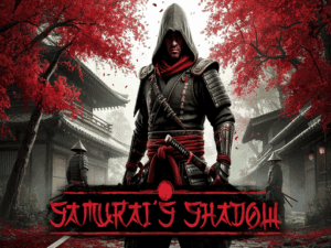 Image of a warrior dressed in a black and red samurai-style outfit standing in a traditional Japanese setting surrounded by vibrant red-leafed trees.